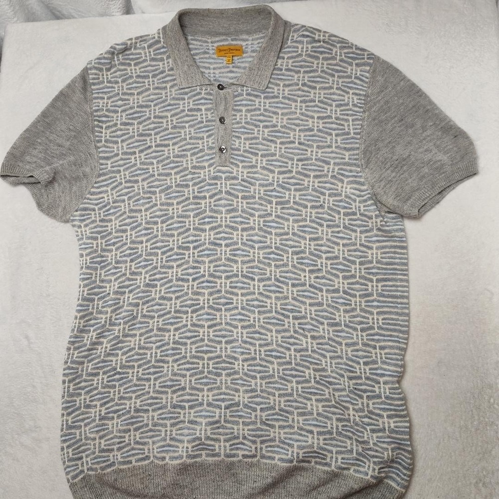 Hickey Freeman Sweater Mens 2XL Gray Collared Polo Linen Silk Pullover Work Knit - Picture 2 of 10